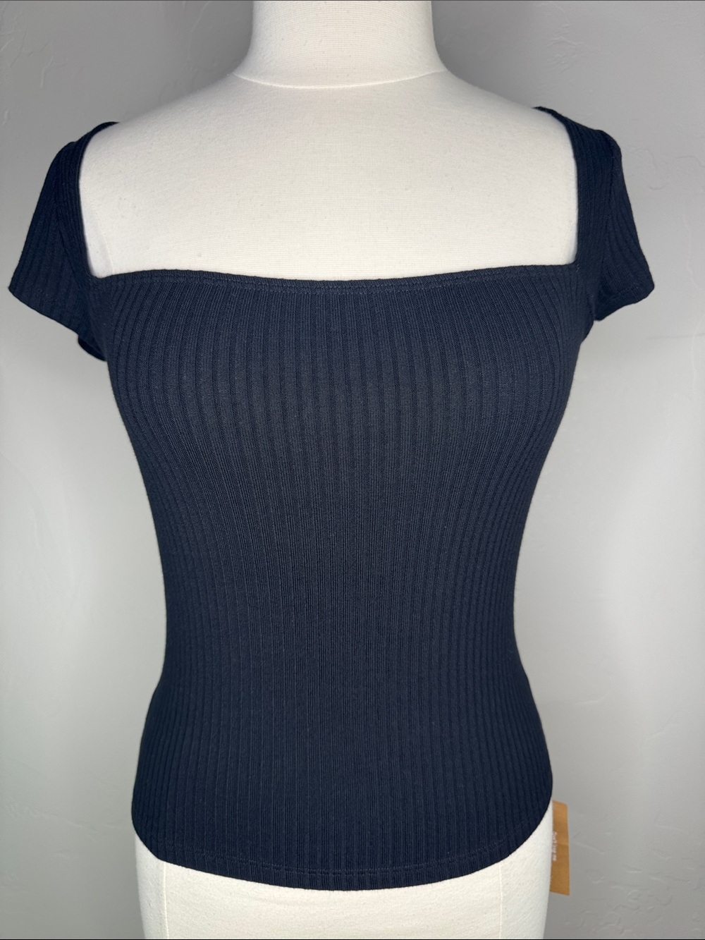 NWT Reformation Bardot Black Ribbed Square-Neck Tank